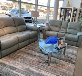 Sea Foam Green Leather Couch and Love Seat