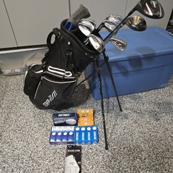 LEFT HANDED Golf Club Set with new and used balls and a new glove