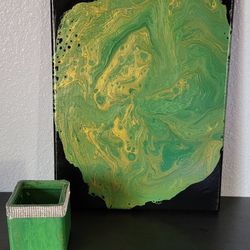 Handmade Abstract Painting and Candle Holder Gift Set 