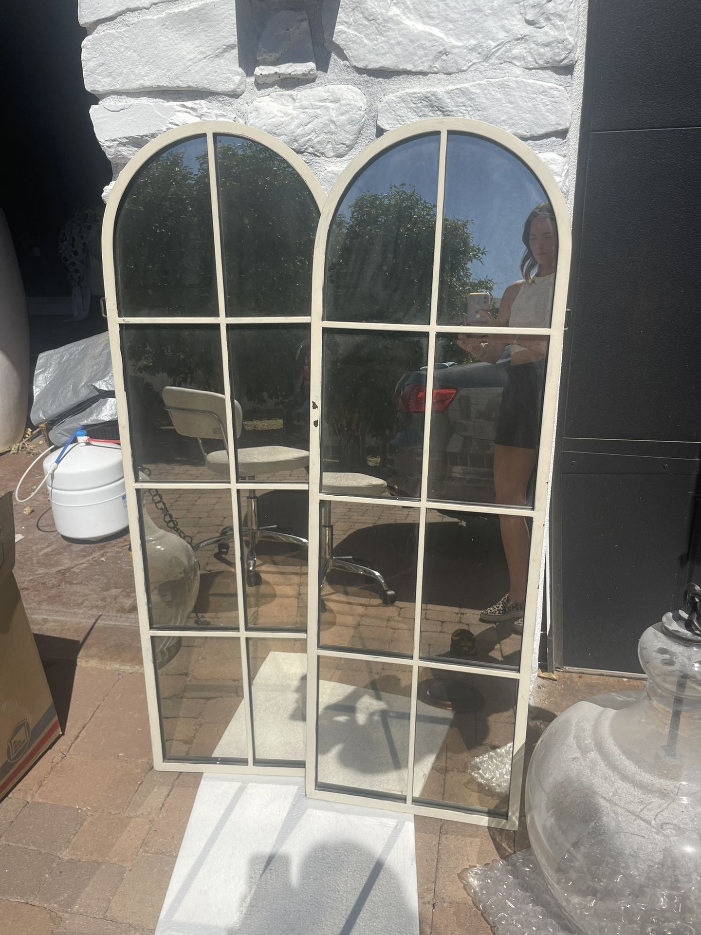 2 Arched Window Pane Mirrors 