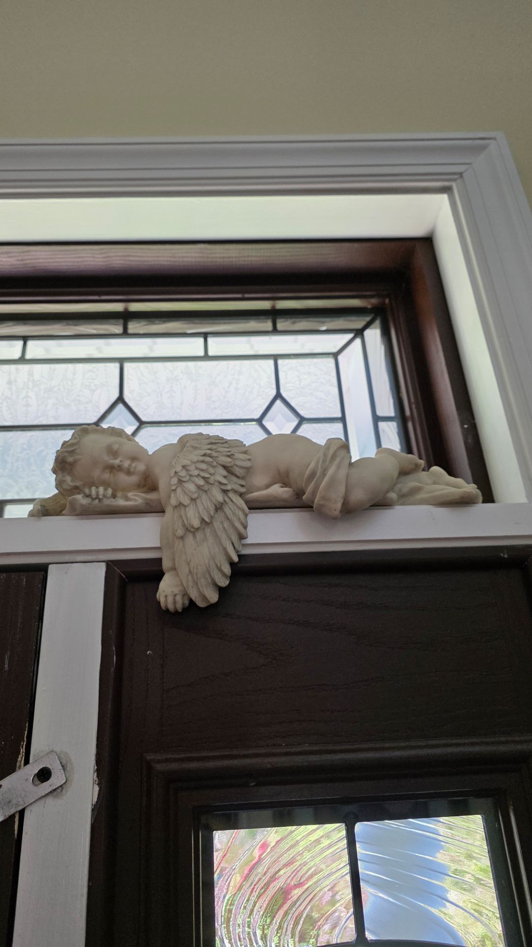 Pair of Sleeping Angel Cherub Figurines — White Resin, Shelf/Ledge Sitters