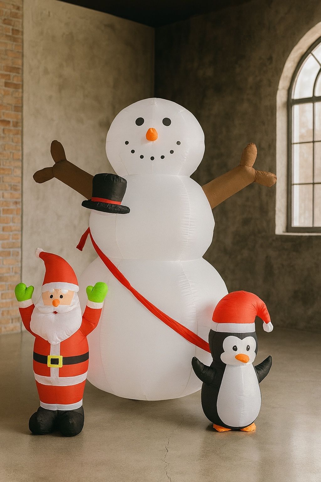 8FT Inflatable Snowman with Santa and Penguin – Lighted Christmas Outdoor Decoration, Built-In LED Holiday Display for Yard or Lawn