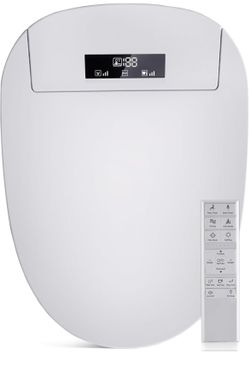 Bidet Toilet Seat with Adjustable Heated Seat & Water, Air Dryer, Quiet Close Lid, Wireless Remote - Electric Bidet Seat 201SP (Elongated)@B8-848