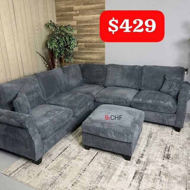 Corduroy Sectional Sofa With Ottoman - September Sale !