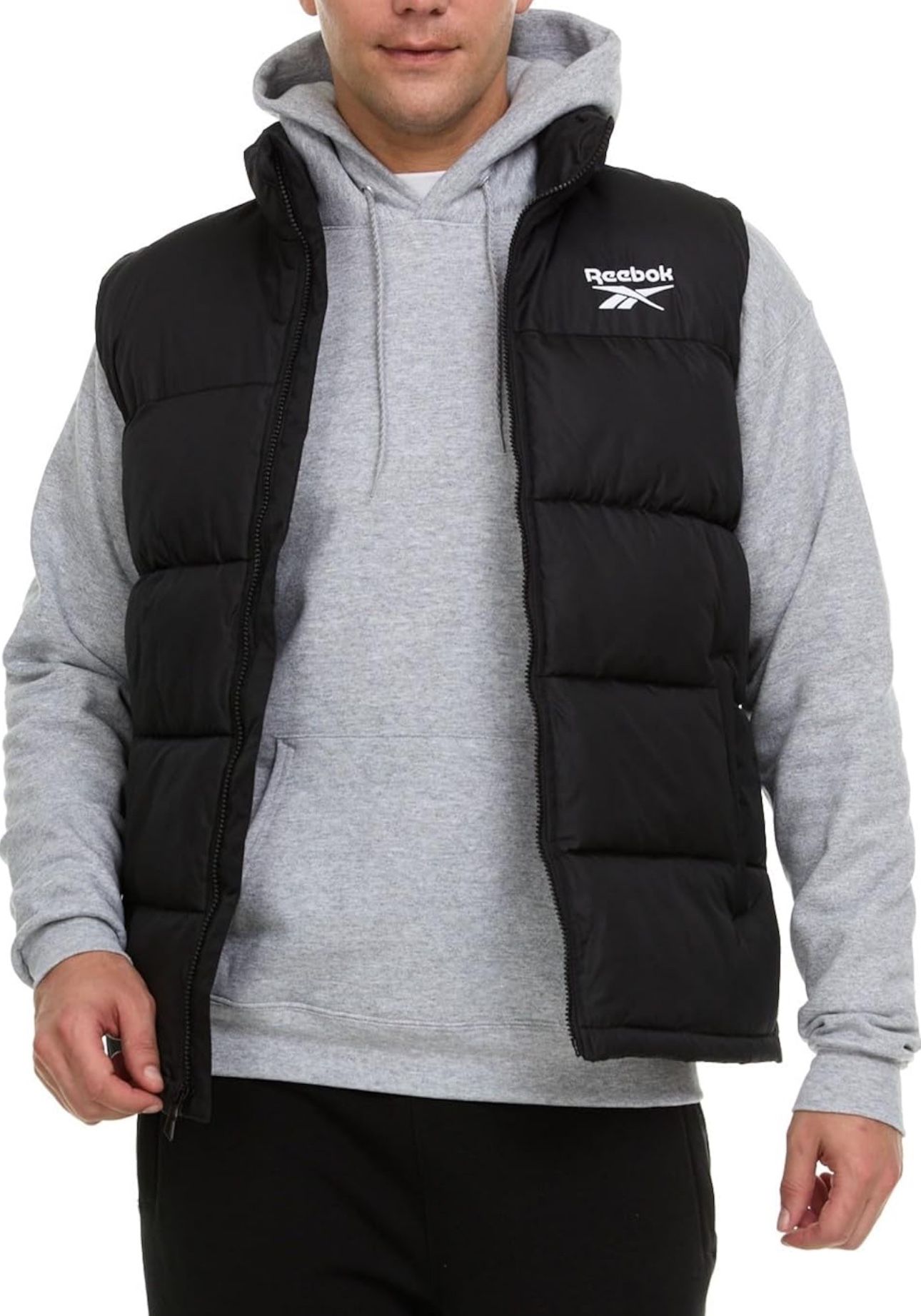 New Reebok Men’s Full Zip Puffer Vest, (Black) Size Large (NWT)