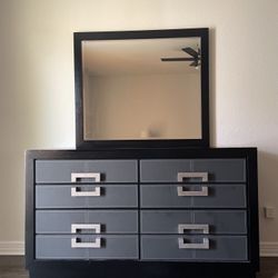 Black Wooden Dresser and Mirror