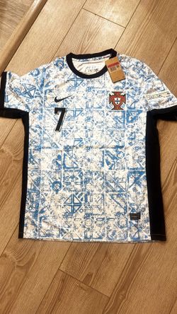 Portugal Style Soccer Jersey #7 Ronaldo Men’s Football Shirt White Blue New Size XL