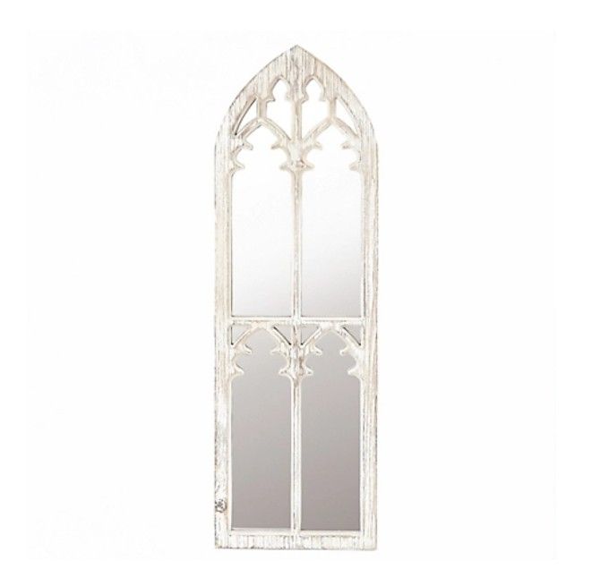 NEW - LuxenHome Boho Distressed White Wood Cathedral Framed Accent Mirror