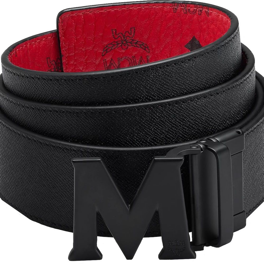 Reversible Black And Red MCM belt 