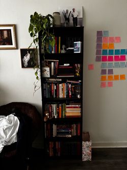 Tall Black Bookshelf with 6 Shelves