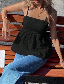 Black Embroidered Babydoll Cami Top