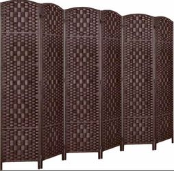 Double Hinged 6 Panels Partition Room Dividers - Mesh Hand-Woven
