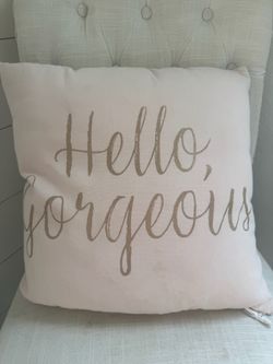 Hello, gorgeous, light pink and gold throw pillow
