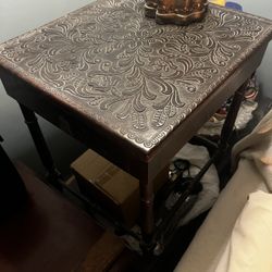 Small Drawer Tower & End Table- Embossed Leather Tops