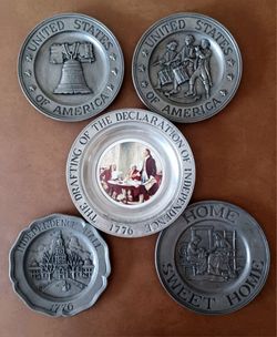 5 VINTAGE 70s PEWTER HISTORICAL LIMITED EDITION COLLECTABLE PLATES ONLY $25 PICKED UP TODAY