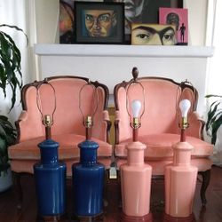 Vintage Set of Pink Blush Lamps