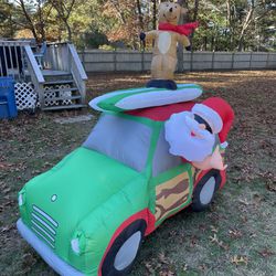 Gemmy Inflatable Car With Santa And Surfing Reindeer 