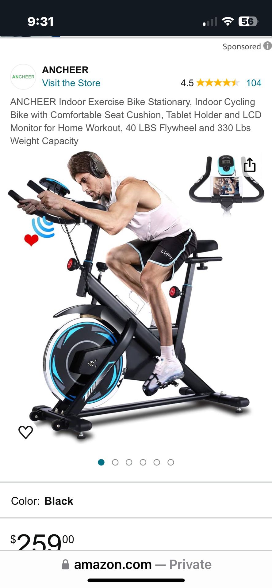 ANCHEER Indoor Exercise Bike Stationary, Indoor Cycling Bike with Comfortable Seat Cushion, Tablet Holder and LCD Monitor for Home Workout