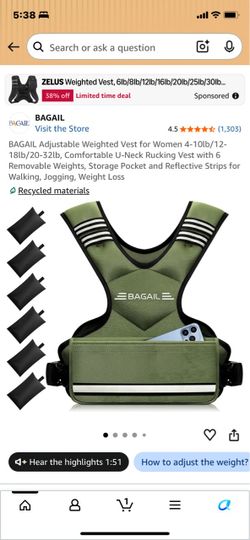 New in box green weighted vest 12to18 pounds