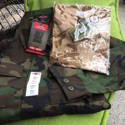 New camouflage jacket and shirt men's small