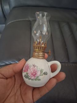 Vintage Oil Lamp Miniature Porcelain