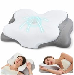 Cervical Neck Pillow, Memory Foam Pillow with Dual Height, White Ergonomic Pillow for Neck Pain Relief, Breathable Cover,Neck Support Pillow for Side 