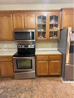 Custom Built Tall Oak Cabinets Full Set