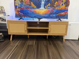 54” Boho TV Stand / Media Console with Rattan Doors