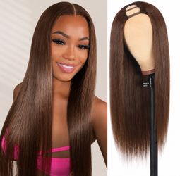 YMXNB 24 Inch U Part Human Hair Wig Straight 180% Density FB30