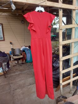 Red Ruffle Sleeve Jumpsuit