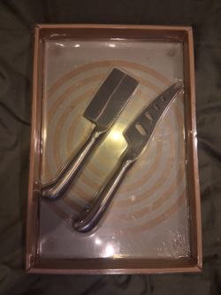 Prodyne K-7-S stainless steel cheese knife set w/ glass cutting board 