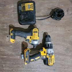 Dewalt Drill, Impact and Charger. 2 Batteries 