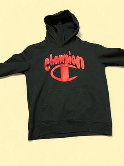 Champion Black Pullover Hoodie Red Logo