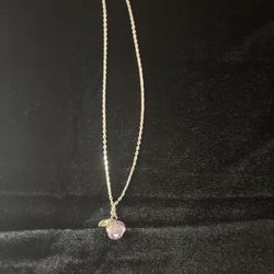 Beautiful Pink Glass Rose Necklace With 16-18in Silver Chain
