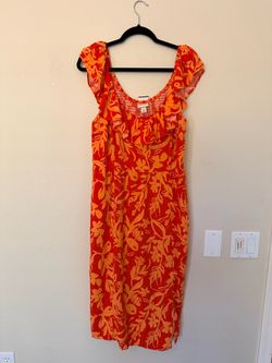 Orange Floral Ruffle Midi Dress