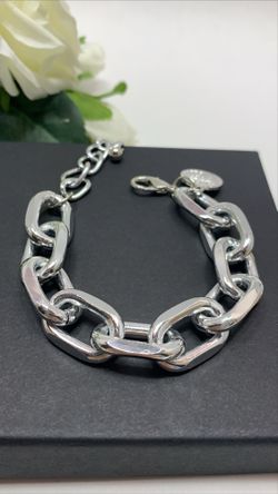 2Pcs Set Gold Plated Bamboo Thick Chain Link Chain Charm Bracelet, Silver Color