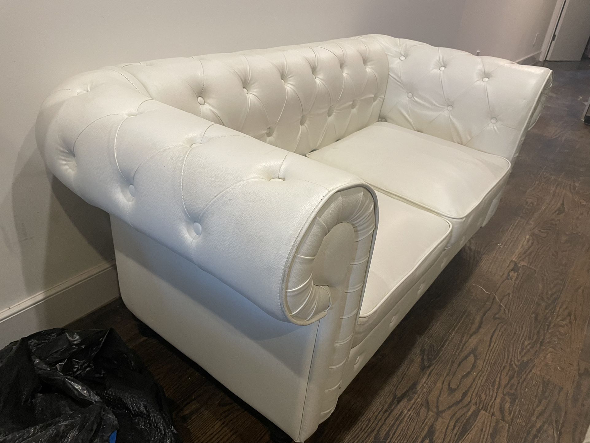 White Leather Tufted Couches