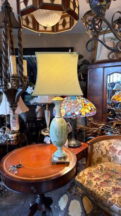 Mid Century, beautiful blown colored glass, elegant tall table lamp with an amazing shade