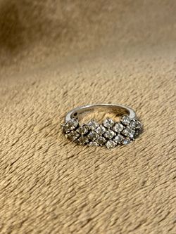 925 Sterling Silver- Cubic Zirconia Three Tiered Cocktail Ring Sz 8