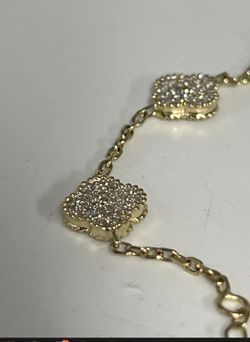 Fashion 14k Gold And Zirconia Solid Flower Bracelet 7.5”