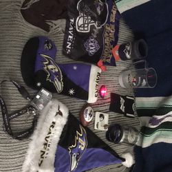 Ravens Lot Light Up Mug Bracelet Necklace Keychains Embroidered Hat Stocking Etc. Everything Goes For $45 Firm