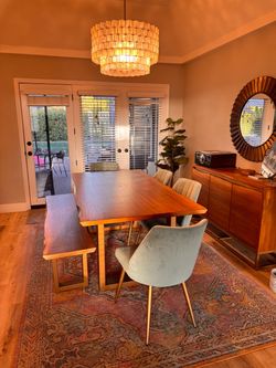 Dining Table with bench and 4 velvet chairs