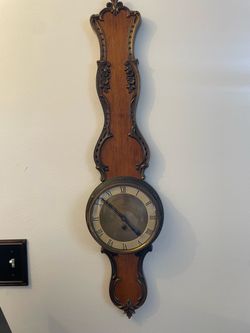 Vintage Ornate Wood and Brass Wall Clock