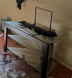 Glass Top TV Stand with Metal Frame