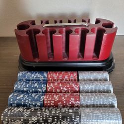 WPT Cards World Poker Tour 300 Ct Oval Poker Chip Set Cherry Wood Chip rack