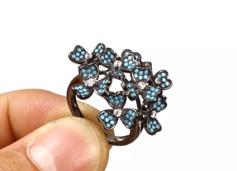 925 Sterling Silver, Turkish Topaz Turquoise, Ring Size 6