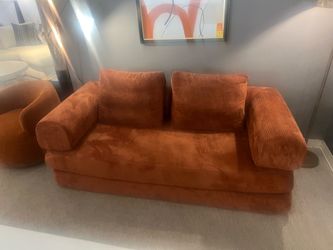Burnt Orange Corduroy Loveseat Sofa