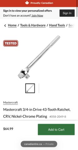 Mastercraft 3/4-in Drive 43-Tooth Ratchet, CRV, Nickel-Chrome Plating