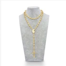 18K Gold Plated 6mm Bead Rosary Necklace 
