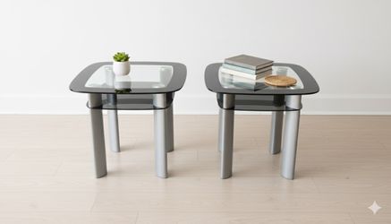 Modern Glass & Chrome End Tables (Set of 2)